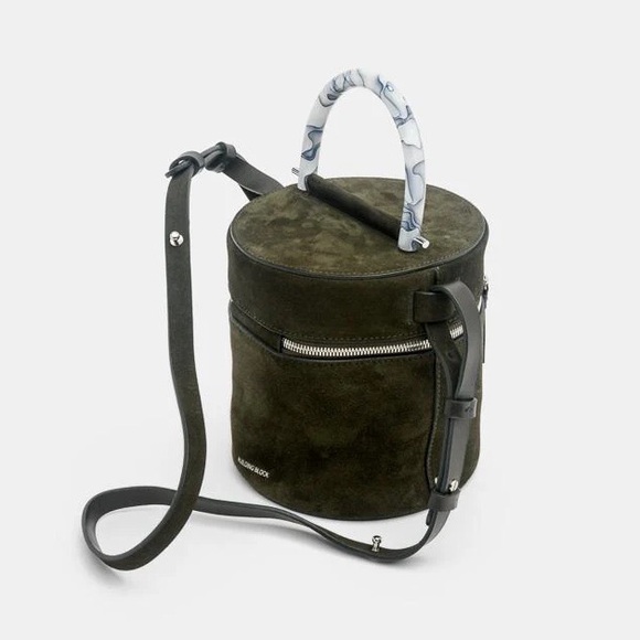 Building Block Green Suede Leather Drum Bag Sold Out Rare Marbled Handle NWOT - Picture 1 of 10
